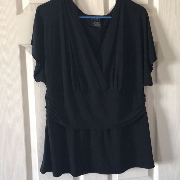 George Tops - Cute black top with ruched waist, 16/18